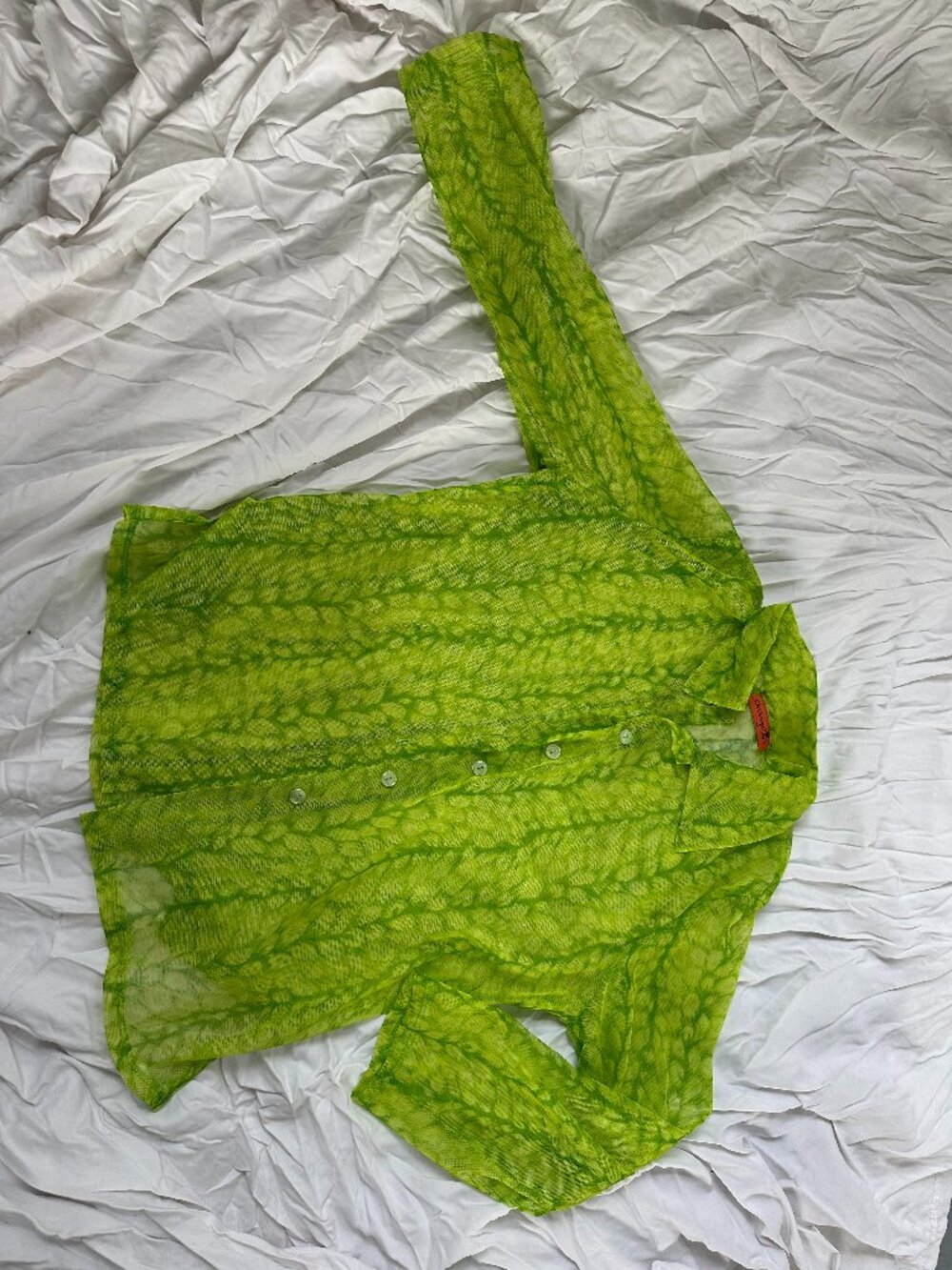 Lime green cool print sheer blouse